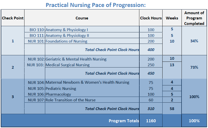 Practical Nursing Pace of Progression